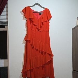 Maison Tara Orange Asymmetrical Ruffled Sundress